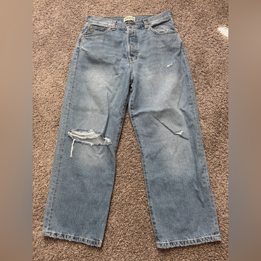 Etica Light Blue Distressed Boyfriend Jeans Size 28